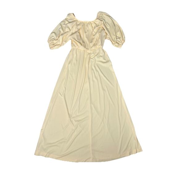 Vintage 70s Empire Waist Boho Hippie Yellow Maxi Dress Lace Vest Size Small - Picture 3 of 7